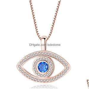 Pendant Necklaces High Quality Blue Evil Eye Necklace Bling Cubic Zirconia Cz Sier Box Chains For Women Fashion Turkey Jewelry Gift Dr Dhpc0