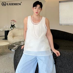 Luzhen Stylish Handsome Mesh Sleeveless Vests Twopiece Set Korean Original Fashion Street High Quality Herr Tank Tops LZ3451 240529