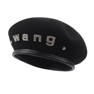 Berets Winter Solid Color Designer Marka Czarne litery Rhinestone żeńska beret casual malarz hat słynny elegancki hatberets beretberets 191v