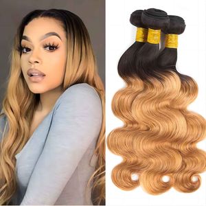 1B/27 Ombre Blonde Body Wave Human Hair Bundles 100g/PC Colored Bundles Full End Virgin Hair Double Weft Hair Extensions 12-26 In