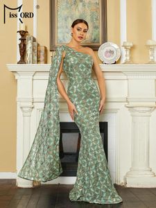 Casual Dresses Missord 2024 Green Autumn One Shoulder Geometric Sequin Mermaid Evening Wedding Birthday Party Dress