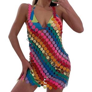 Sahne Giyim Pulları Renkli Gökkuşağı Yuvarlak Pullar Kablo Dönemi Sütyen Göğüs Boyun Vücut Zinciri Seksi Yaz Plajı Bikini Elbise Kadın Mücevher 3196