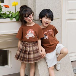 Pai filho, camiseta terno de família mãe e filha camisetas saia xadrez de duas peças de casas roupas combinando roupas de combinação