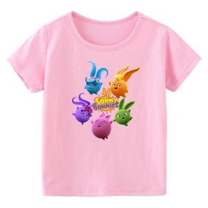 T-shirty Summer T-Shirt Dziewczęta Chłopcy Śliczne słoneczne króliczki Kreskówki Drukuj dziecięce ubrania moda harajuku dziecięce odzież T-koszulka D240529