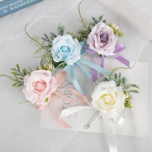 Dekorativa blommor Yan Pink White Corsage Boutonniere Prom Artificial Rose Wrist Flower For Boho Wedding Party Men Suit Decoration