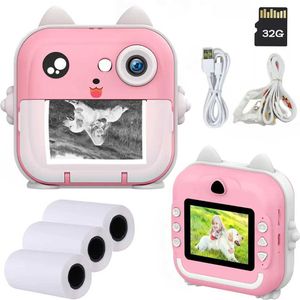 Câmeras de brinquedas filmes infantil câmeras instantâneas foto impressão mini gato de vídeo digital câmera para crianças com papel impressão em tinta zero 32g tf cartão de natal brindes de natal presentes wx5.28