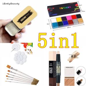 5-in-1 brand and body painting childrens glitter tattoo art Halloween party body painting palette with brush kit 240529