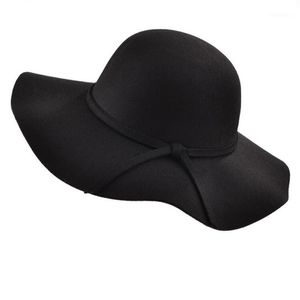 2020 Simple Vintage Retro Children Child Girl Hats Fedora Wool Felt Crushable Wide Brim Cloche Floppy Sun Parent-Child Beach Cap1 328D