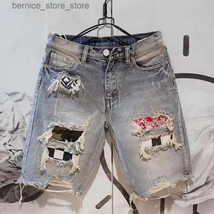 Men's Shorts Summer Men Hole Denim Short Pants Fashion Beggar Scraped Five-piece Jeans Shorts Q240529