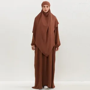 Roupas étnicas Muslim Desen Sets Oração Jilbab Manga Completa Vestidos Maxi Longos e Hijab Mulheres Cabeças Escalas Duas Pedgas Abaya