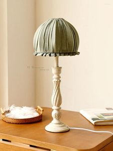 Table Lamps French Country Green Fabric Cotton Linen Nordic Literary Vintage Bedside Desk Lights Study Lighting