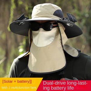 Solar Fan Fisherman Hat Outdoor Big Brim Sunscreen Quick-Torka Fishing Hats Män Uppladdningsbar stor vindstörning Cap 240528