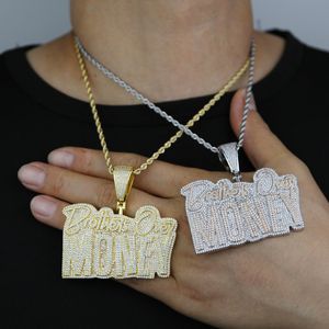 Nya hiphopbröder över pengar hänge halsband guldfärg isad ut bling cz kubik zirkonium bokstäver charm män kvinnor smycken