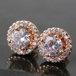 10K Solid Rose Gold 4Ct Round Push Back Halo Moissanite Stud Earrings