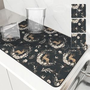 Table Mats Absorbent Tableware Dish Drying Roses Desk Drain Pad Heat Resistant Counter Top Mat Non-slip Draining Placemat Kitchen