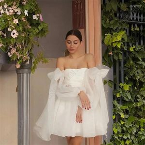 Party Dresses Classic White Mini Wedding For Women A Line Tulle Longeplees Axless Glows Sexig Backless Pets Up Bridal Dress