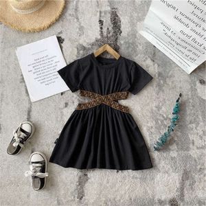 Baby Toddler Girl Kid's Elegancka sukienka Gotowa Czarna krótkie rękaw Tutu Sundress Backless Sukienki 2 3 4 5 6 7 8 lat L2405