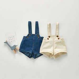 Mode Baby Denim Shorts 0-3 Jahre Neugeborene Kinder Feste Farbe elastischer Tailender Hosentender untere Overalls Lose Outfits Frühlingskleidung L2405
