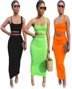 Kobiet sukienki seksowna wycięta spódnica projektant Solidny kolor 2 -częściowe zestawy do bez rękawów