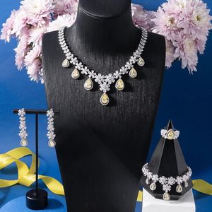 Brincos de colar definir tirim luxuros feminino jóias de jóias gota de zircão cúbico dubai clássico elegante charme acessórios de noiva jóias