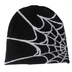 Berets Y2K Gothic Spider Pattern Wool Acrylic Knitted Hat Women Beanie Winter Warm Beanies Men Grunge Hip Hop Casual Skullies Outdoor 256L