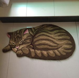 ペットのかわいい眠っているカーペットハンドフック猫の形をしたマットリビングドアマットカーペット刺繍ポーチドアマットフロアカルペットエリアラグギフト7105622