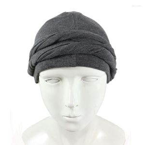 Berets Men Turban HeadWrap HaloTurban Durag Comfy Chemo Hat Satin Lined HeadScarf Muslim Hijab 299M