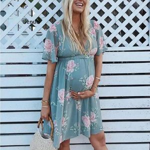 Вечеринка платья летняя мода повседневная женщина с коротким рукавом беременное беременное платье для беременных цветочниц беременность