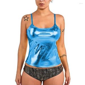 Tank da donna Vinile Metallic Camirole senza maniche per club da donna Shiny Brevetti Shiny in pelle Spaghetti Strap Tops Tops Sexy Pole Dance Costume