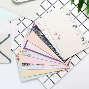 Gift Wrap 6pcs A5 Letter Writing Paper 3pcs Paper Envelope Set Lovely Flower Line Page Literary Style Stationery 288m