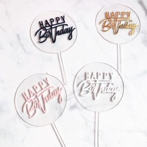 Ny Happy Birthday Acrylic Cake Topper Gold Circle Double Layer Cupcake Topper för födelsedagsfest Cake Decorations Baby Shower 298h