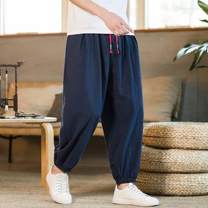 Calça masculina cor de cor sólida harém de moda larga larga de largura casual calças elásticas de calças esportivas lanternas pantalones