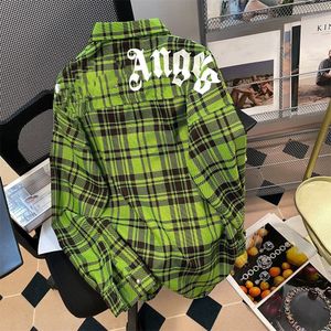 Women spring autumn green plaid grid long sleeve back logo letter print loose designer blouse shirts MLXLXXL3XL