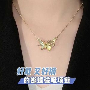 2024Light luxury versatile niche design high-end zirconia magnetic necklace genuine gold color retention pendant womens minimalist collarbone chain 1MLRI