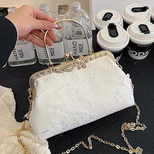 Totes Luxury Women Appliques Sequins Evening Wedding Party Clutch Metal Hasp White Gold Shoulder Bags Chain Handbags And Purse