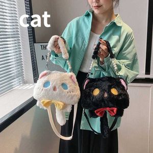 ぬいぐるみバックパック新しいスタイルグリッド猫動物柔らかい詰め物ショルダーバッグぬいぐるみ黄色い虹のおもちゃ趣味ビッグヘッドカヴァイ黒と白のバックパックギフト子供向けS2452905