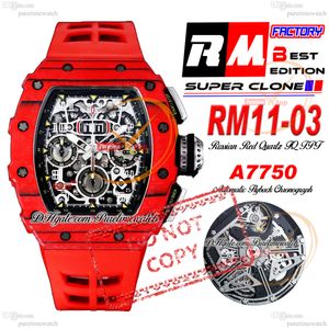 11-03 Rvssian Automatic Flyback ETA A7750 Chronograph Mens Watch RMF Red NTPT Carbon White Black Skeleton Dial Big Date Rubber Strap Super Edition Puretime PTRM