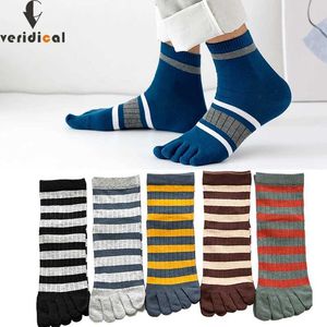 Erkek Çorap 5 Çift Adam Kısa Çoraplar To Pamuk Çizgili İş Young Strt Moda Renkli Beş Parmak Mutlu Çoraplar Sokken Y240528