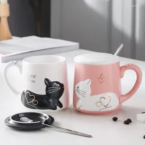 Mugs Couples Cup A Pair With Lid Spoon COUPLE'S Mug Creative Household Coffee GIRL'S Cute Ceramic Glass Gift KEDICAT