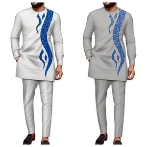 Kaftan Mens Suit Printed Top Bunders Африканская этническая повседневная традиционная ткань 2pcs костюмы наряды свадебная одежда мода мужская наборы 240521