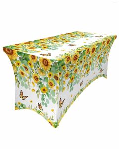 Table Skirt Watercolor Flowers Sunflower Leaves Butterfly Elastic Wedding El Birthday Cover Buffet Tablecloth