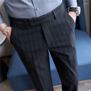 Męskie spodnie w stylu Anglii Casual Striped Suit Stretch Business Długie Slim Fit Spodni Czarny niebieski ołówek dla mężczyzny