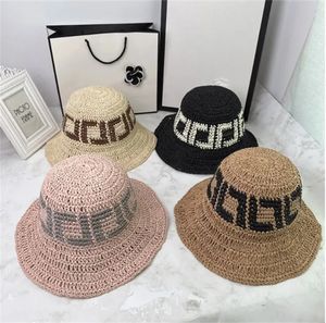 Designer Straw Hat Folding Bucket Hat Girls 'Seaside Vacation Beach Hat Beach Travel Grass Woven Stylish Sunshade Straw Hat Bekväm fiskarhatt