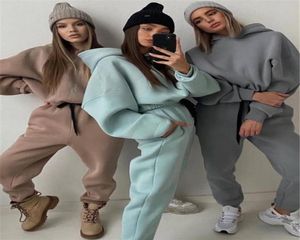 Womens Two Piece Pants Hoodies Suit Winter Spring Solid Casual Tracksuit Women Fleece 2 Pieces Set Sports Sweatshirts Pullover Swe5662082