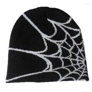 Berets y2k Gothic Spinnenmuster Wolle Acrylgestricke Frauen Frauen Bermee warme Mützen Männer Grunge Hip Hop Freizeitschädel Outdoor 251m