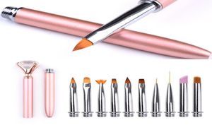 Danceyi Nail Art Pen Brush Set Ersätt huvudmetall diamant nagelband Remover Crystal Flower Drawing målning Foder Design Nail Tool3225095