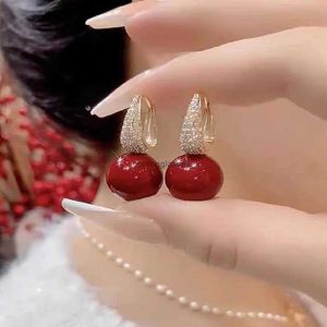 2024 New Red Bean Acacia Earrings with Full Diamonds Fashionable Delicate High end Ear Buckles Joyful 15SIQ