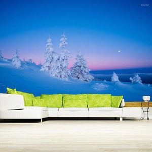 Tapeten Morgen Winterlandschaft natürlicher 3D Tapete Papel De Parde Wohnzimmer TV Sofa Wand Schlafzimmer Papiere Home Decor Wandgemälde