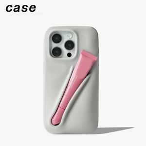 Hi 3D Lip Balm Phone Case Holder Fashion INS Designer Portable Lip Gloss Tint Lipstick Makeup Silicone Mobile Back Cover Stand For iPhone 15 14 13 12 11 Pro Max Plus