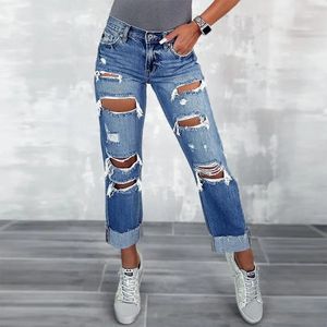 Jeans femininos Falos vintage Mulheres folgadas de rua azul de calças retas bolsos de bolsos y2k